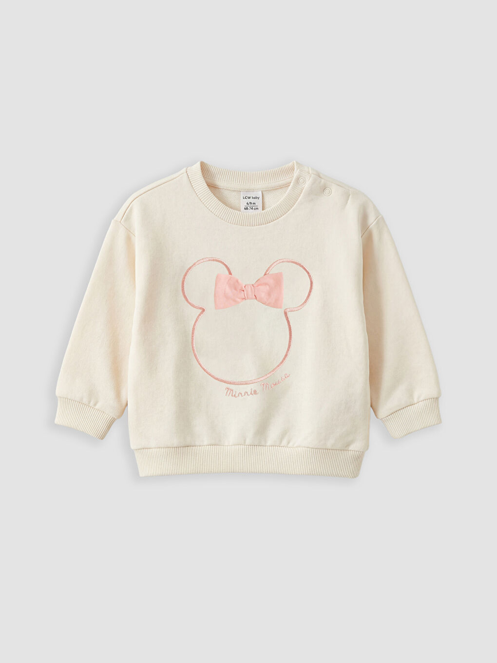 Bej Minnie Mouse Nakışlı Kız Bebek Sweatshirt ve Eşofman Altı-1