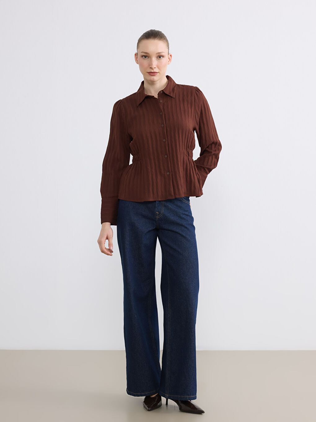 Striped Ruched Women's Shirt	
-1