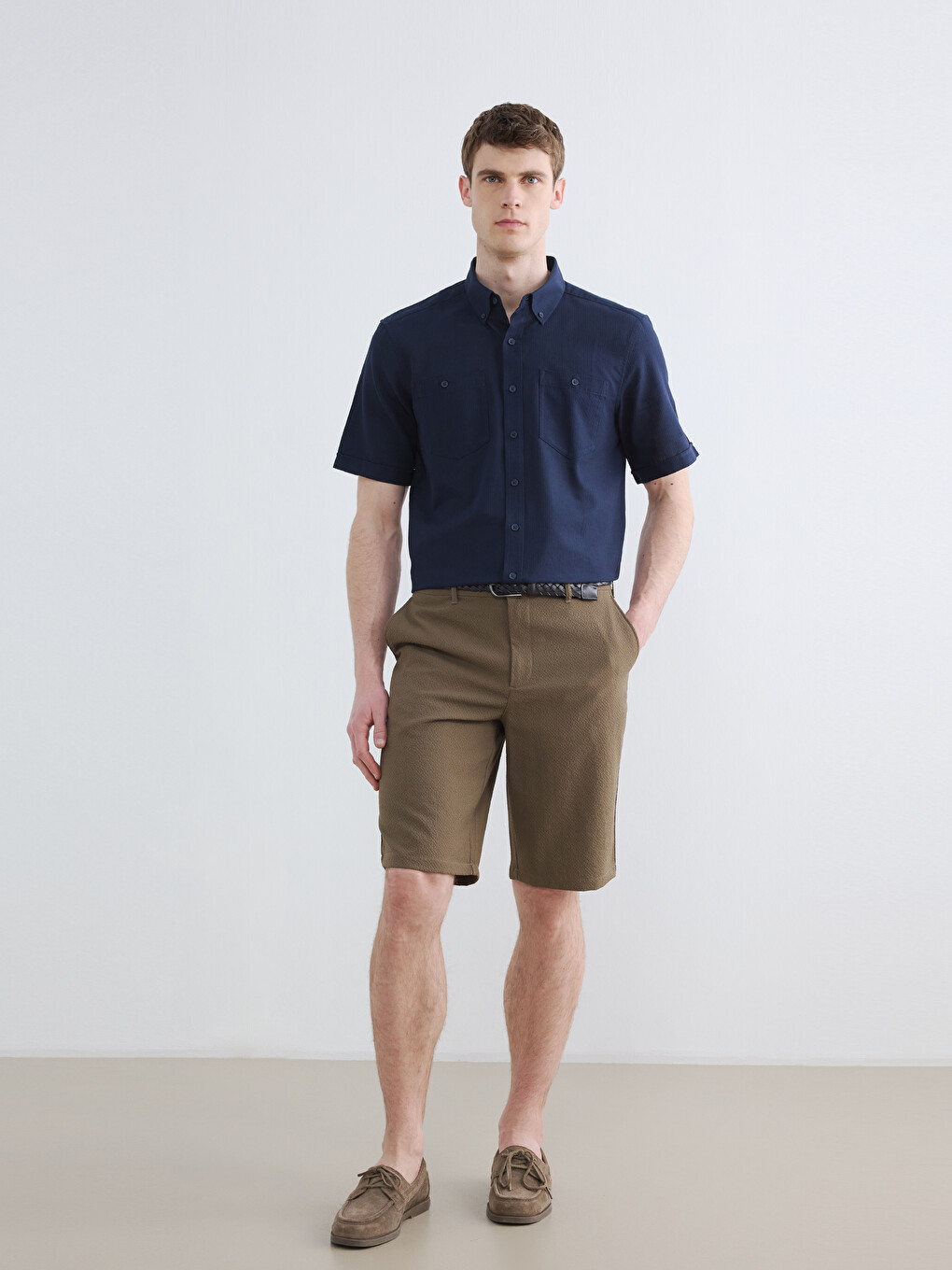 Chemise Homme Texturée à Manches Courtes Coupe Régulière-1