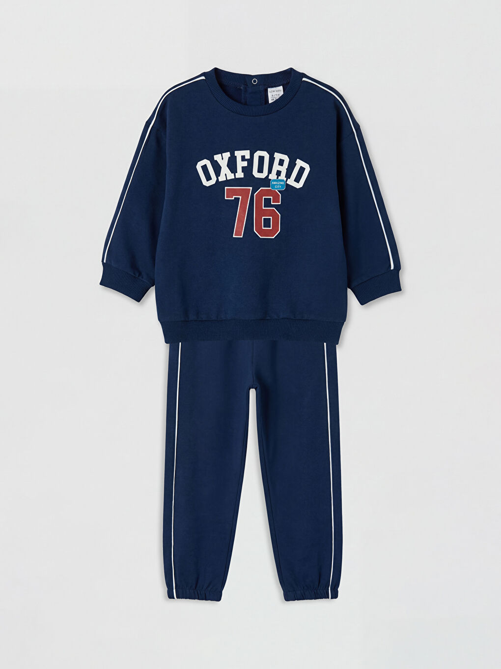Lacivert Oxford Baskılı Erkek Bebek Eşofman Takımı