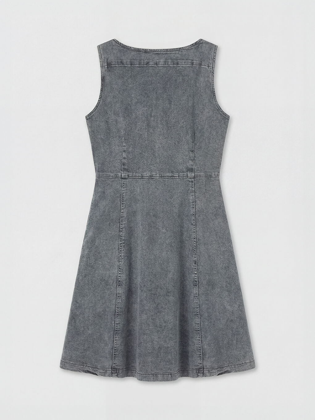 Antrasit Kare Yaka Belden Oturtmalı Mini Jean Elbise-1