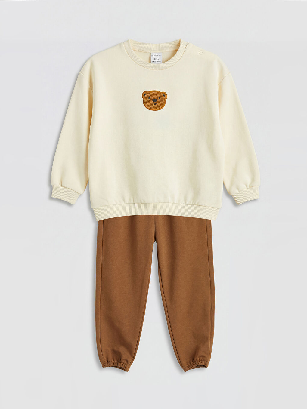 Bej Nakışlı Erkek Bebek Sweatshirt ve Eşofman Altı