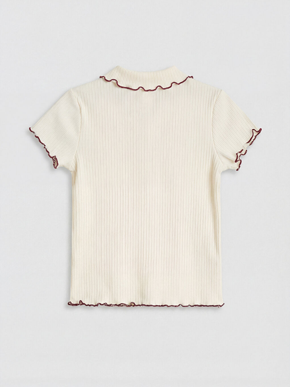 Bordo Polo Yaka Baskılı Kız Çocuk Fitilli Tişört 2'li-4