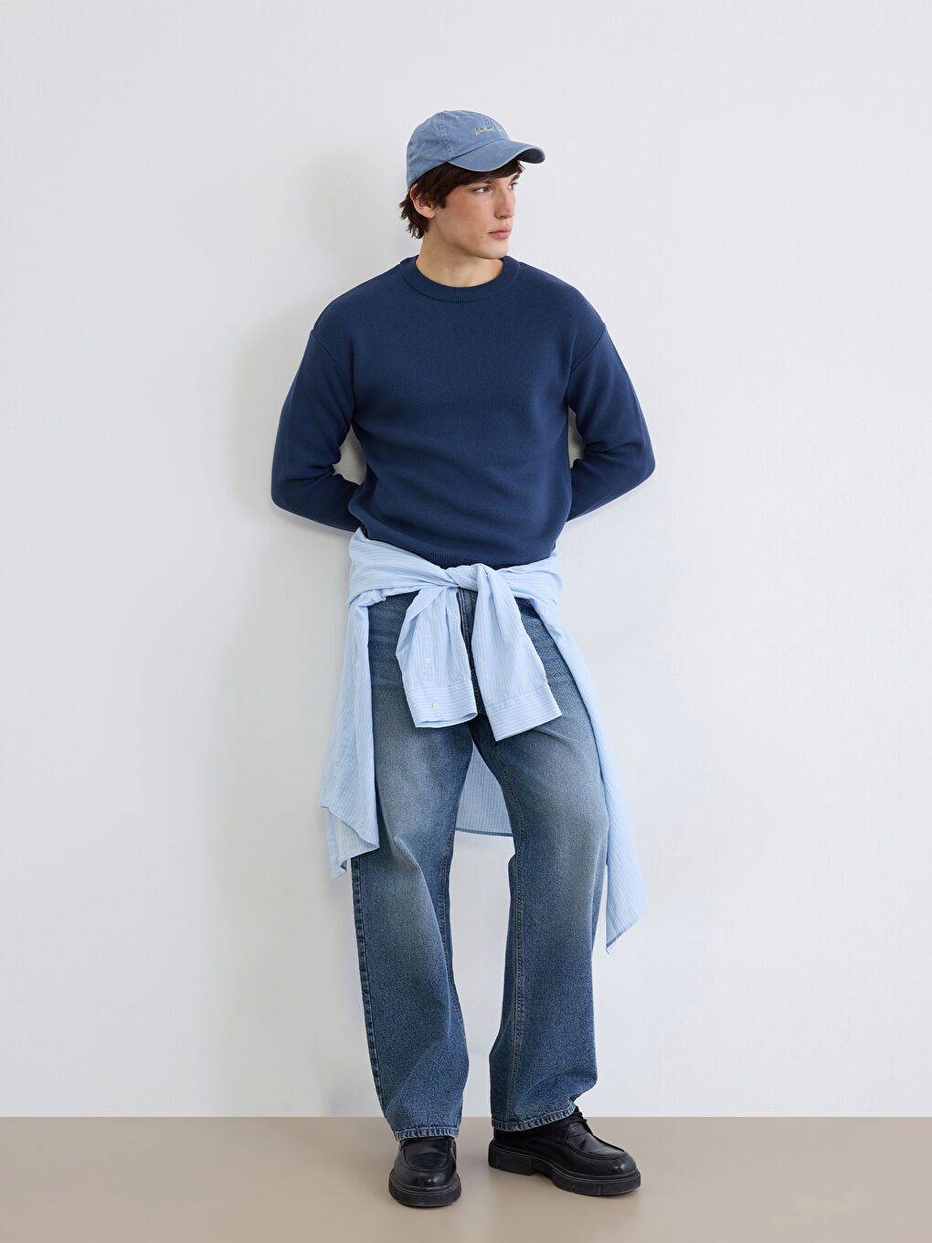 İndigo Bisiklet Yaka Erkek Triko Kazak-1