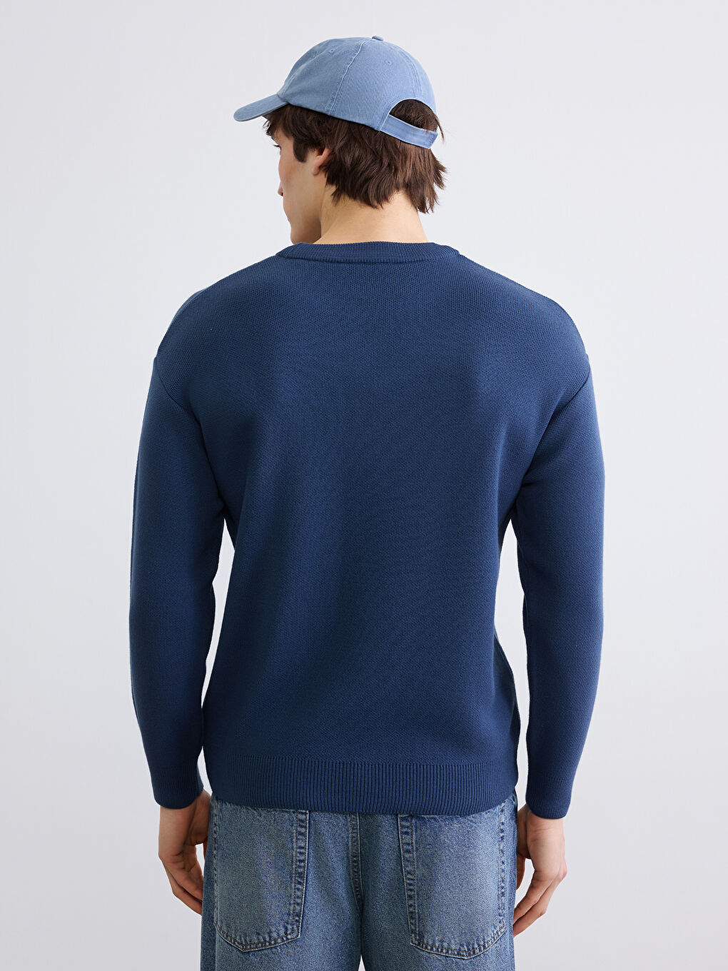 İndigo Bisiklet Yaka Erkek Triko Kazak-3