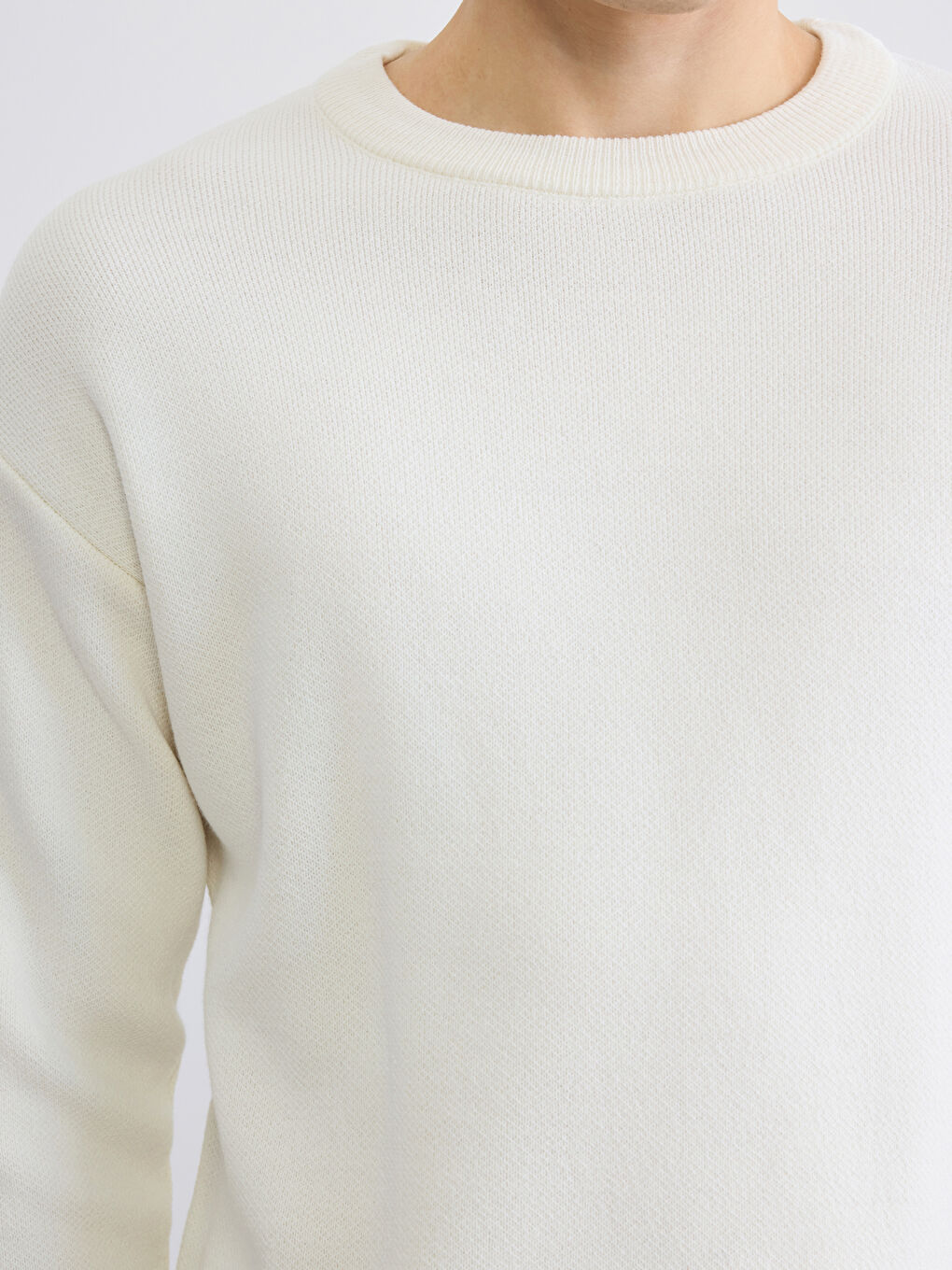 Ekru Bisiklet Yaka Erkek Triko Kazak-2