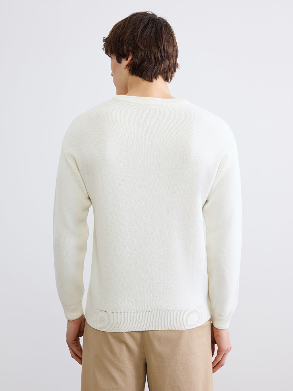 Ekru Bisiklet Yaka Erkek Triko Kazak-3