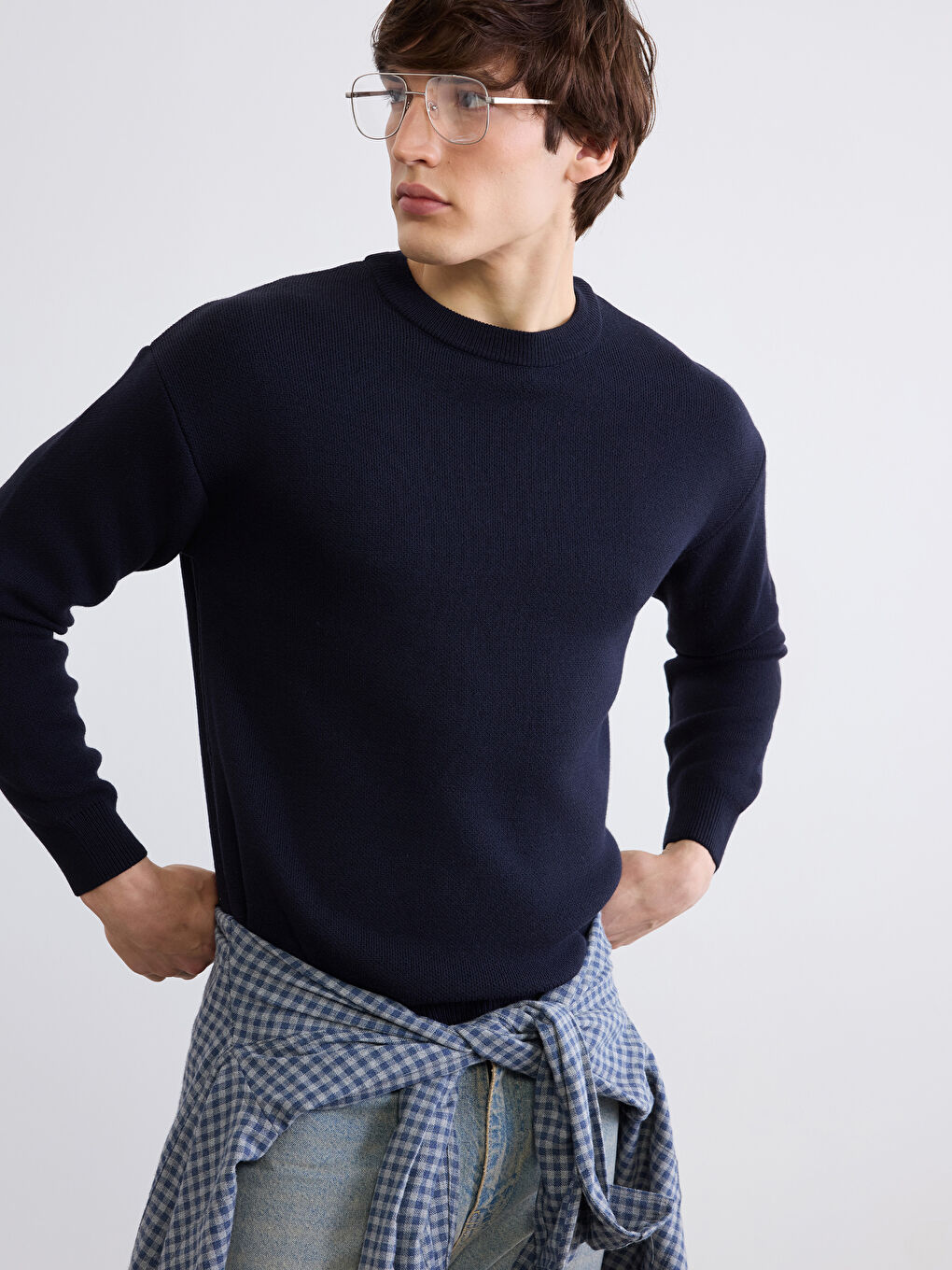 Lacivert Bisiklet Yaka Erkek Triko Kazak