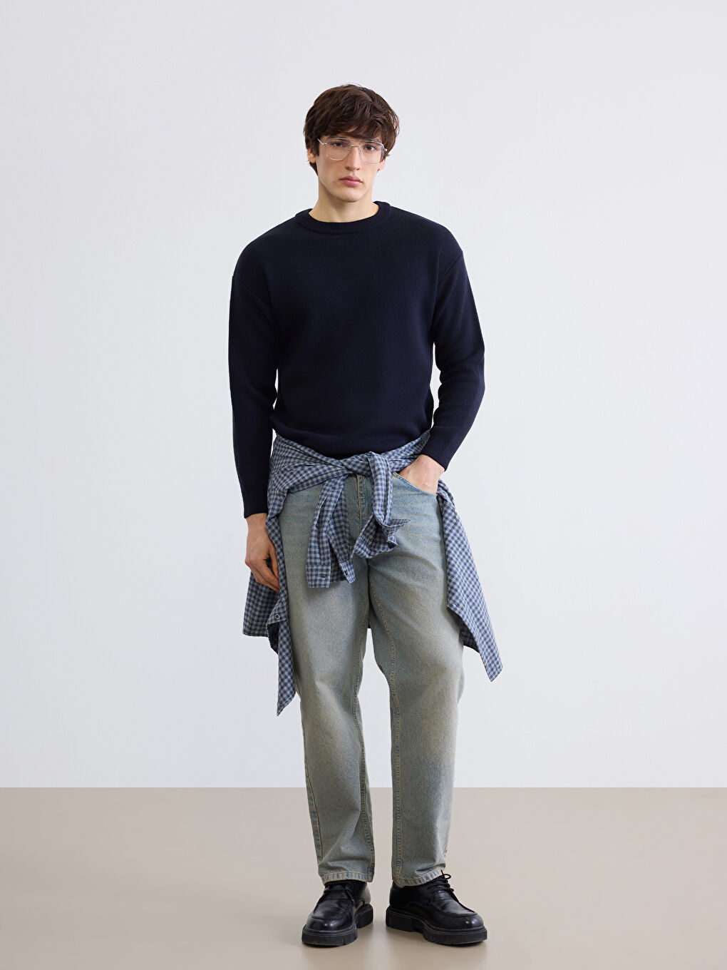 Lacivert Bisiklet Yaka Erkek Triko Kazak-1