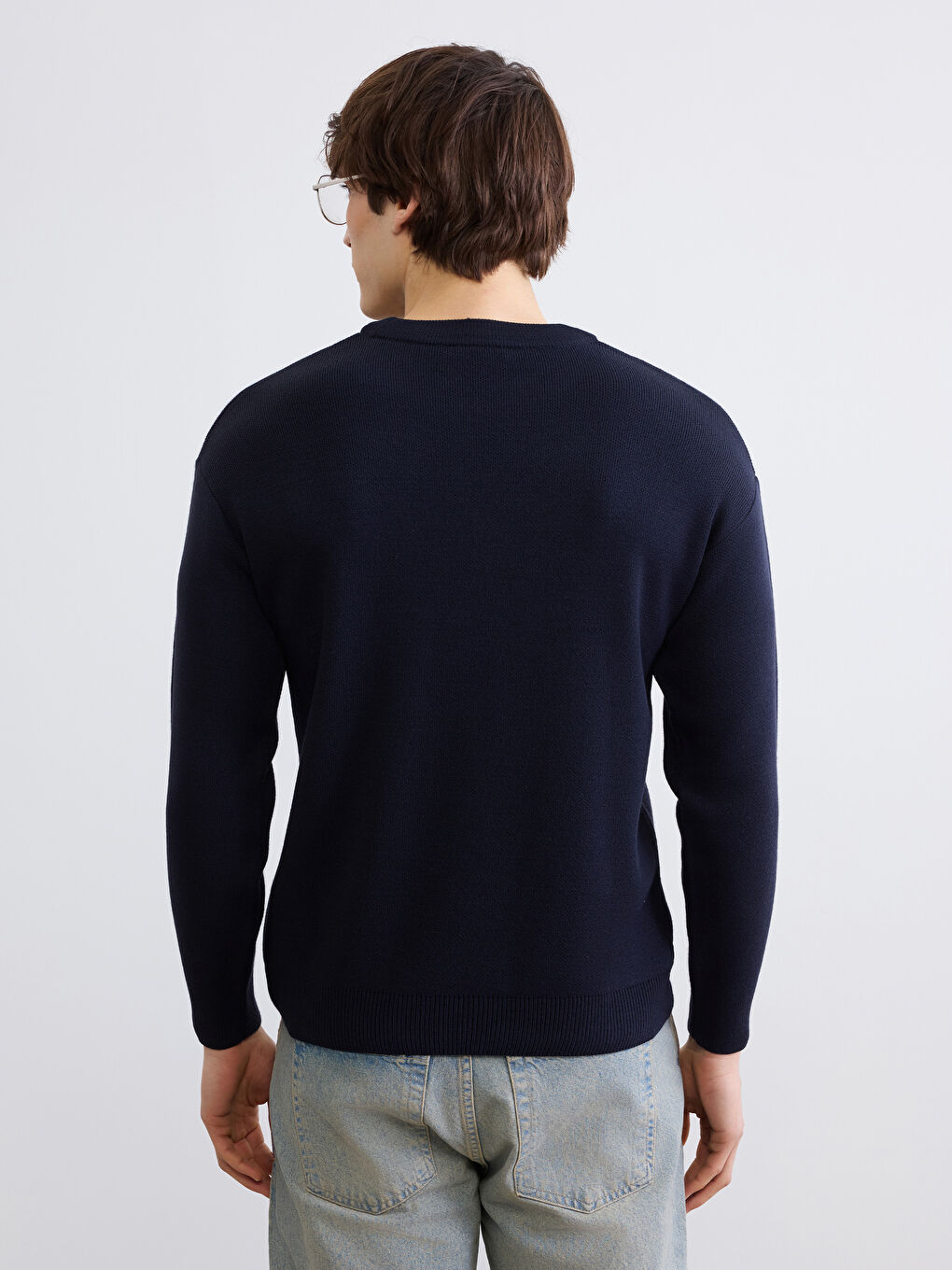 Lacivert Bisiklet Yaka Erkek Triko Kazak-3