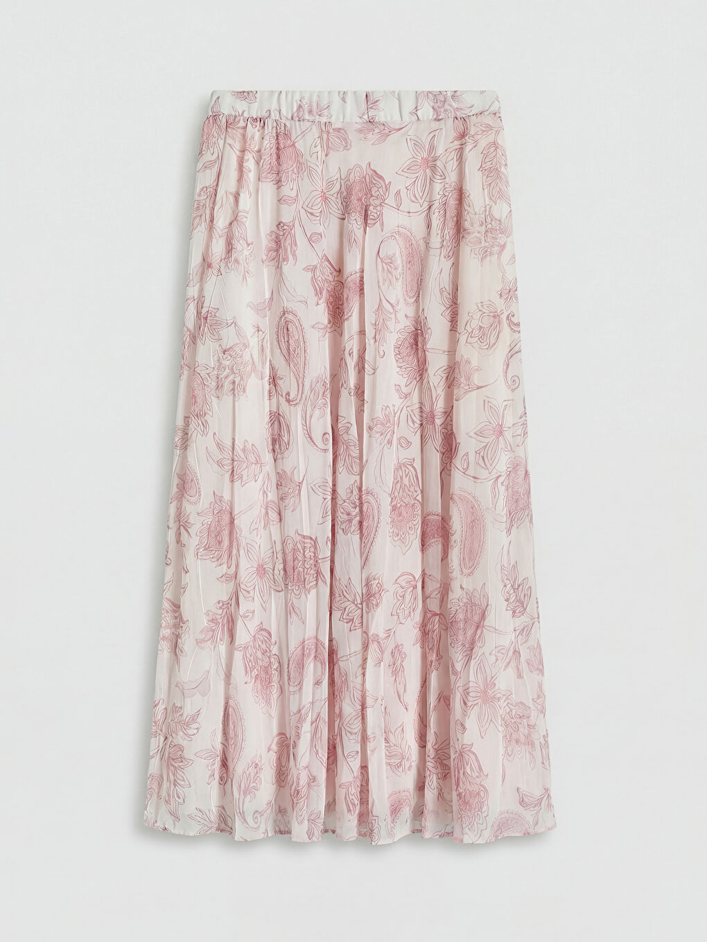 Pembe Beli Lastikli Desenli Şifon Pileli Etek-1