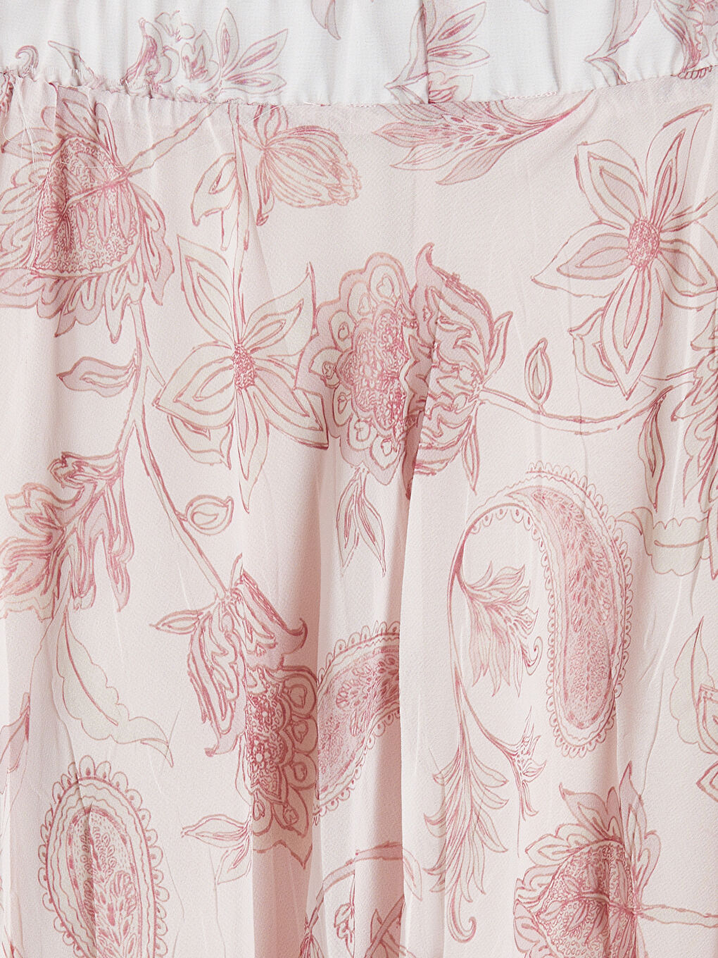 Pembe Beli Lastikli Desenli Şifon Pileli Etek-2