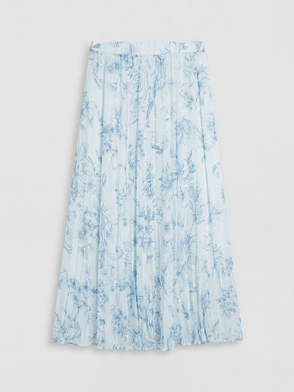 Mavi Beli Lastikli Desenli Şifon Pileli Etek-1