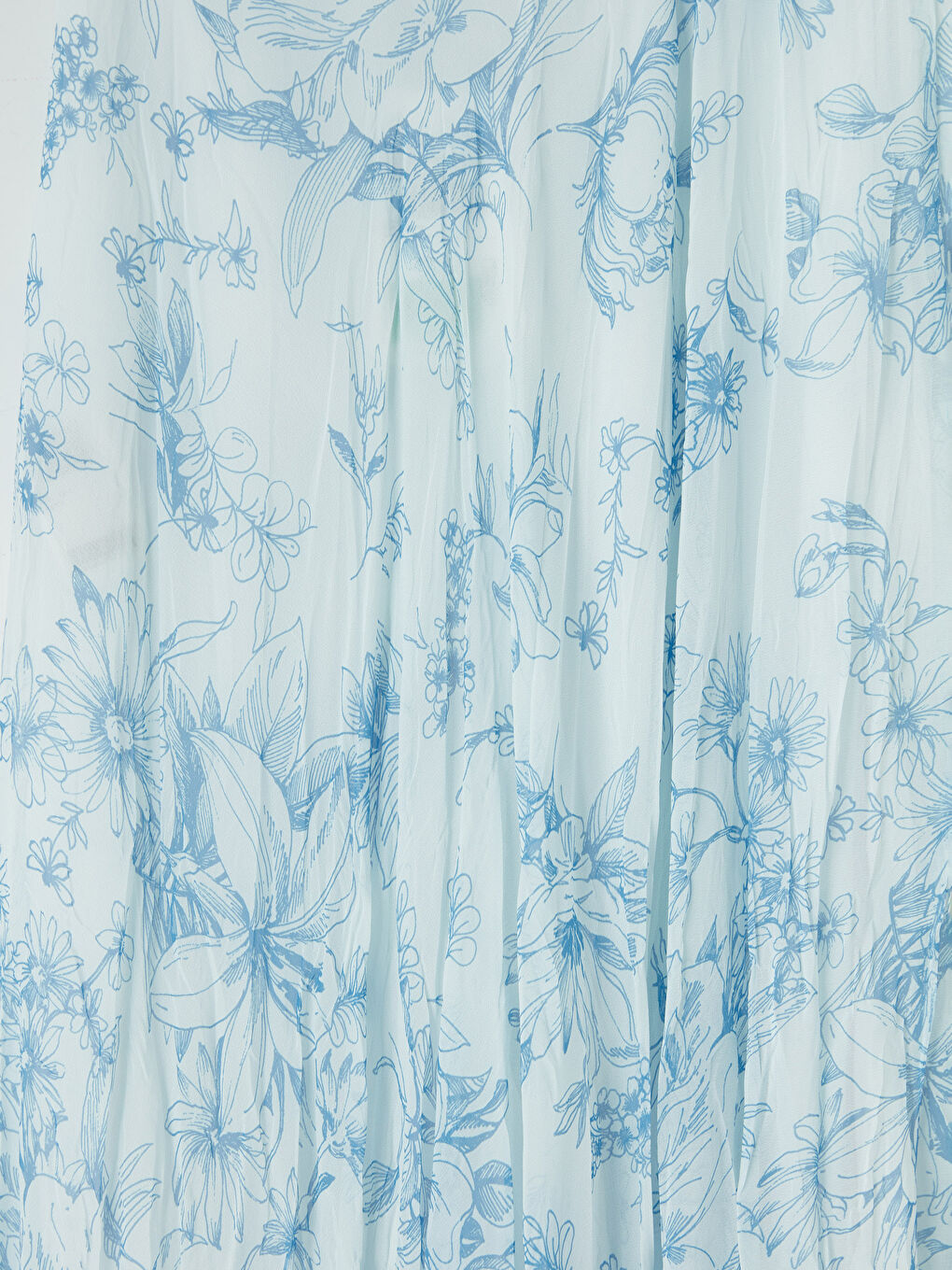 Mavi Beli Lastikli Desenli Şifon Pileli Etek-2