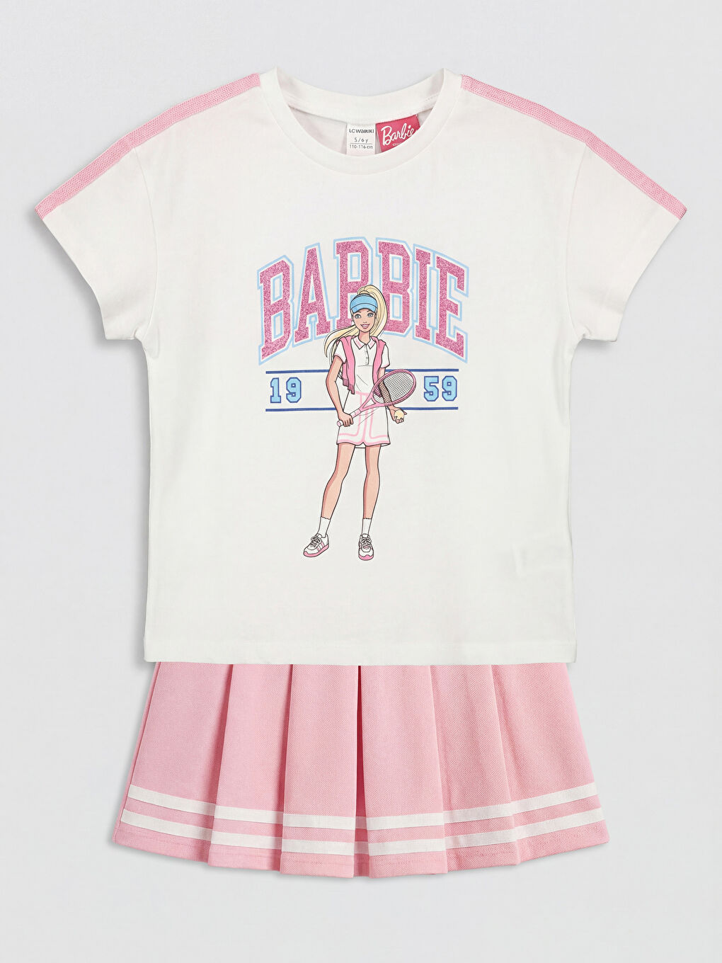 Beyaz Barbie Baskılı Kız Çocuk Takım