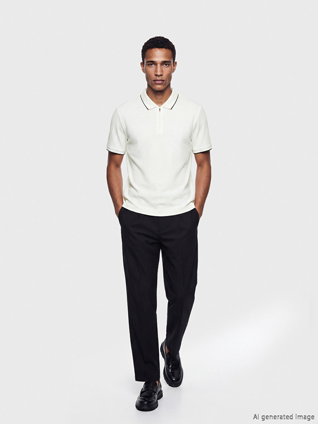 Ekru Polo Yaka Erkek Tişört-1