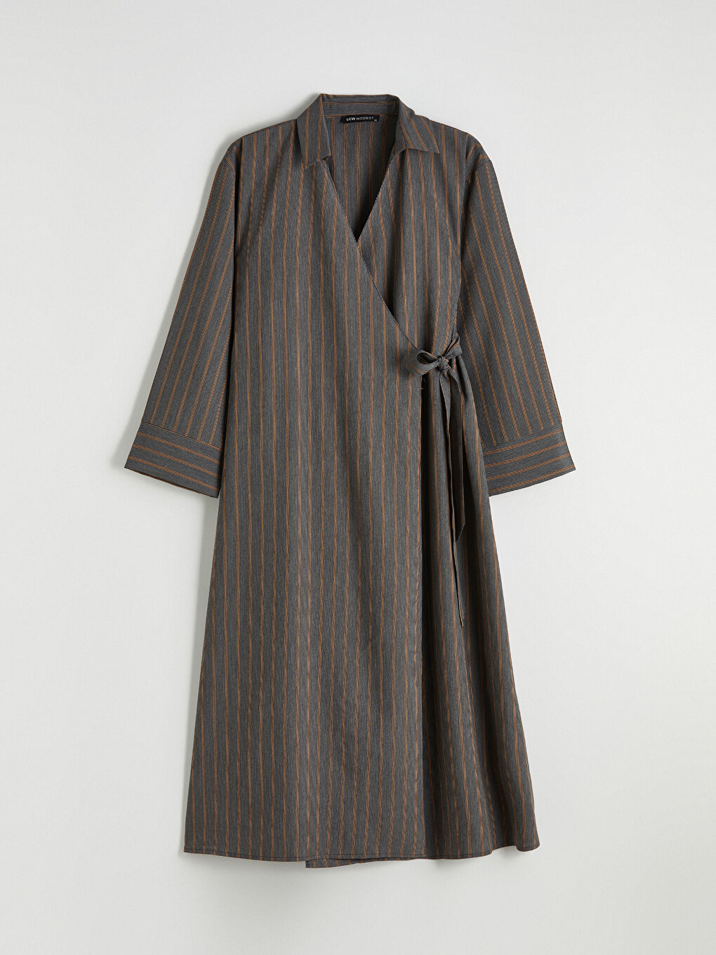 Gri Gömlek Yaka Çizgili A Kesim Elbise-4