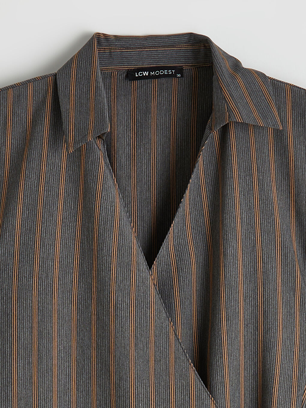 Gri Gömlek Yaka Çizgili A Kesim Elbise-5