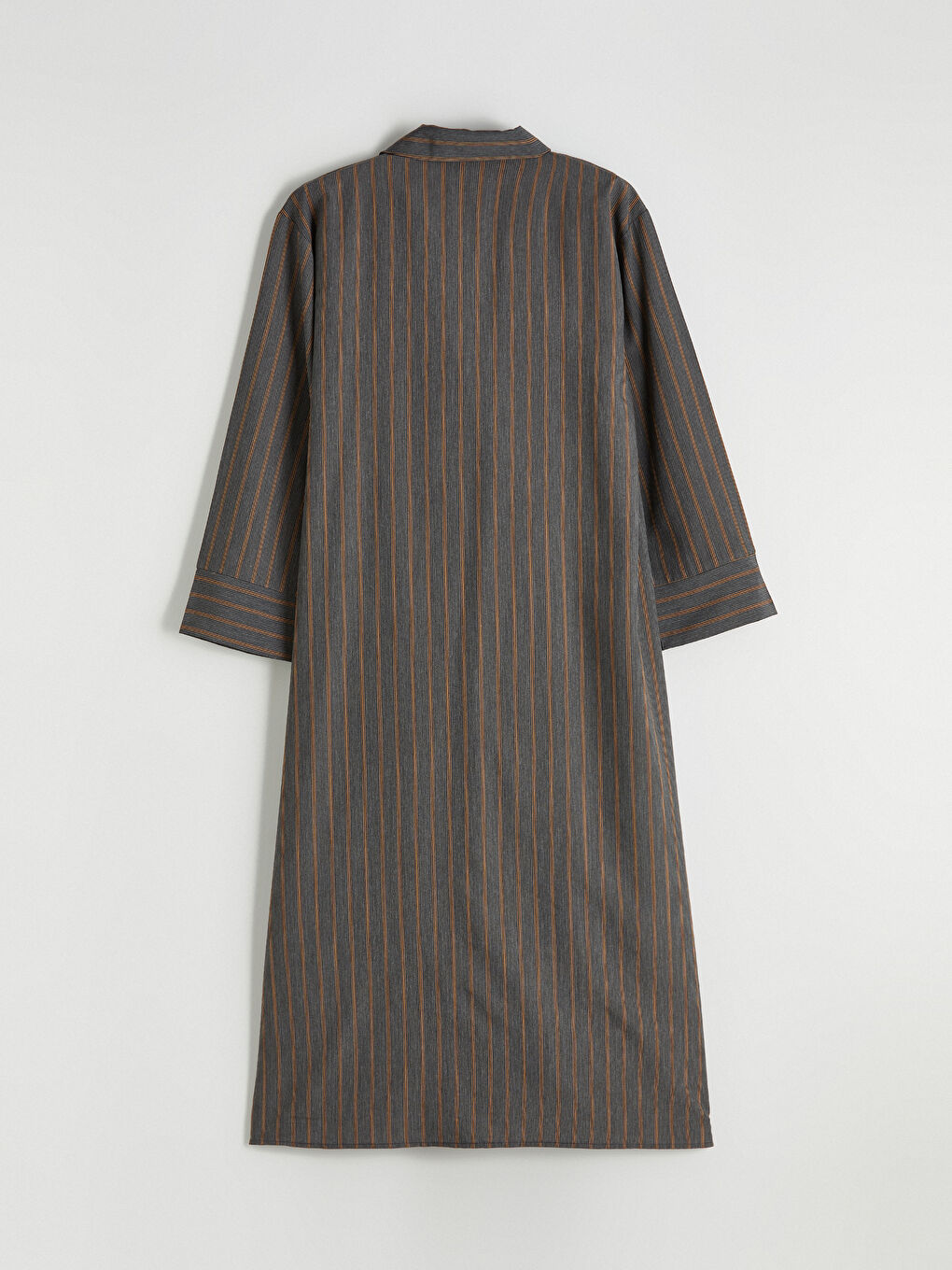 Gri Gömlek Yaka Çizgili A Kesim Elbise-7