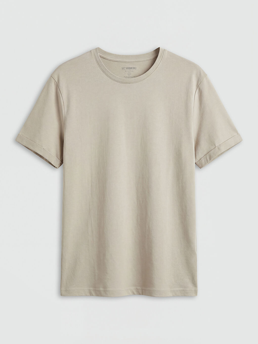 Bej Bisiklet Yaka Erkek Penye Tişört