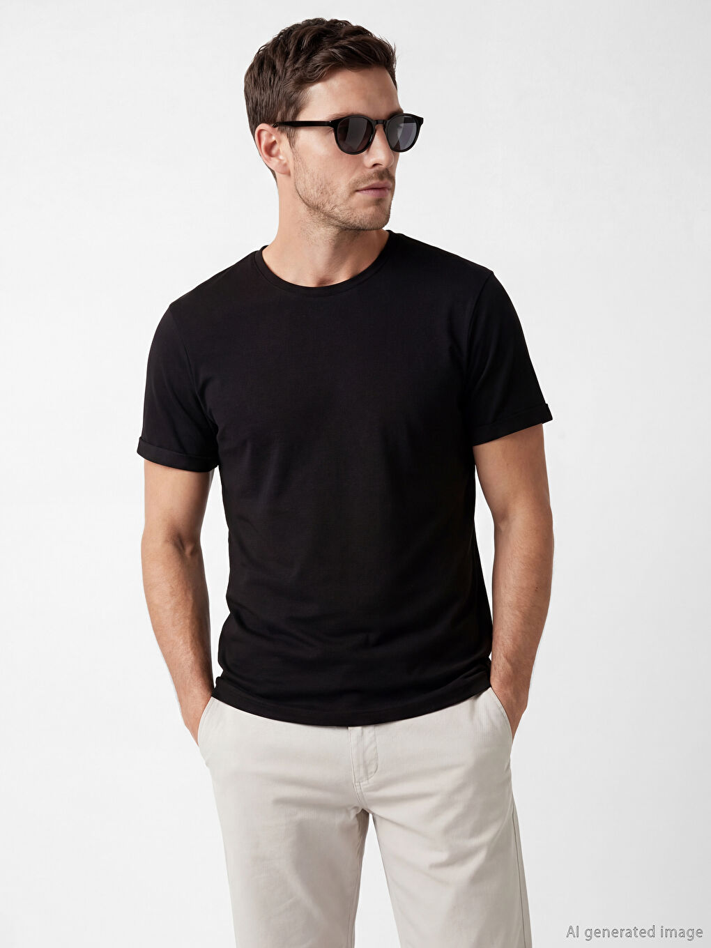 Siyah Bisiklet Yaka Erkek Penye Tişört