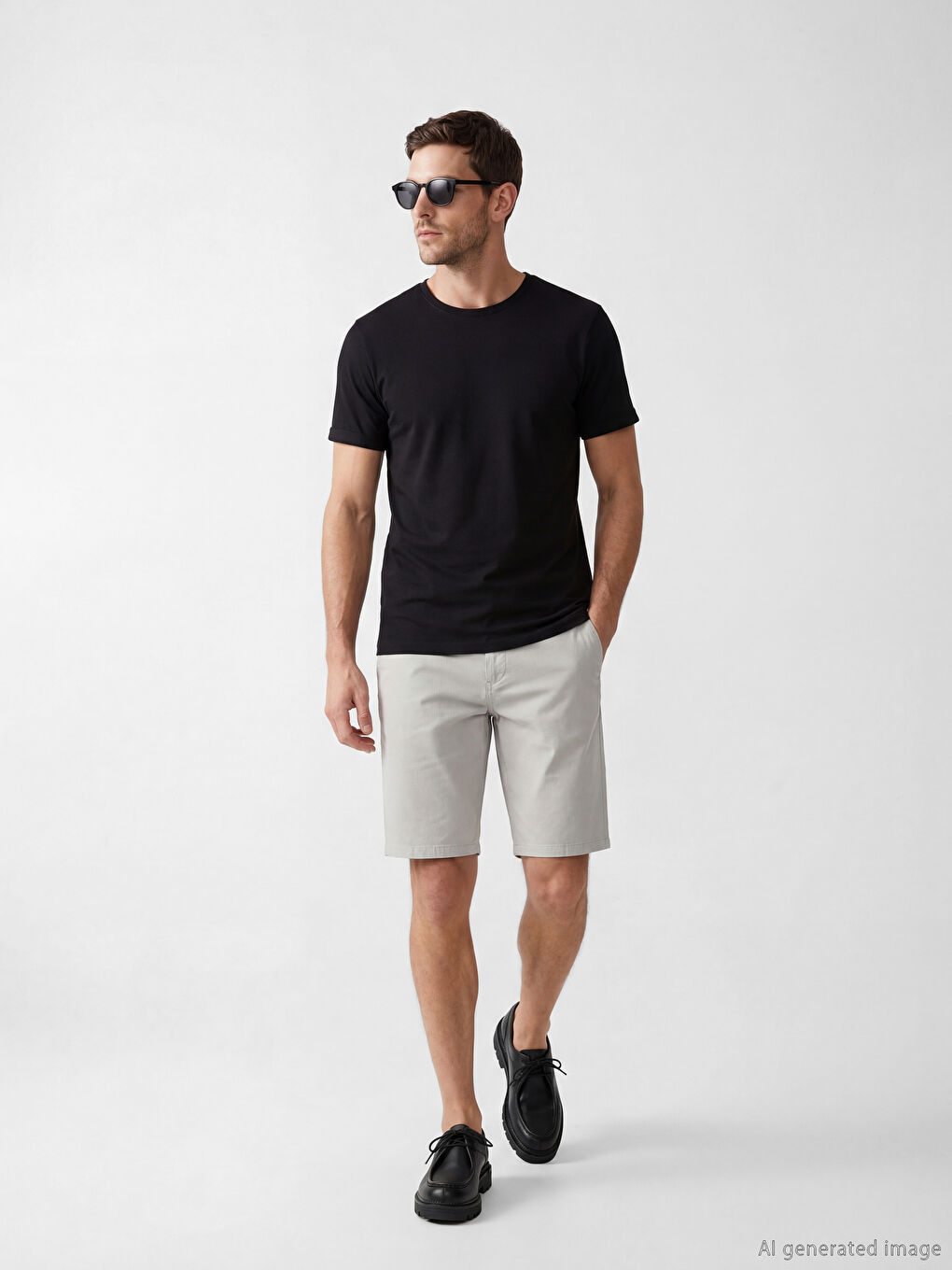 Siyah Bisiklet Yaka Erkek Penye Tişört-1