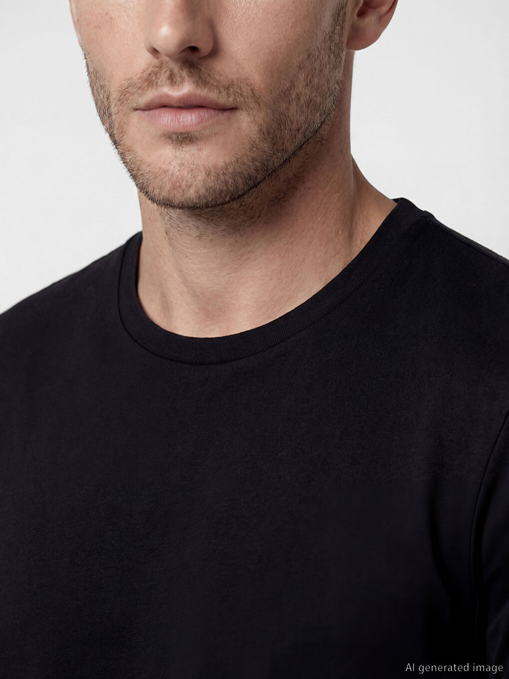 Siyah Bisiklet Yaka Erkek Penye Tişört-2