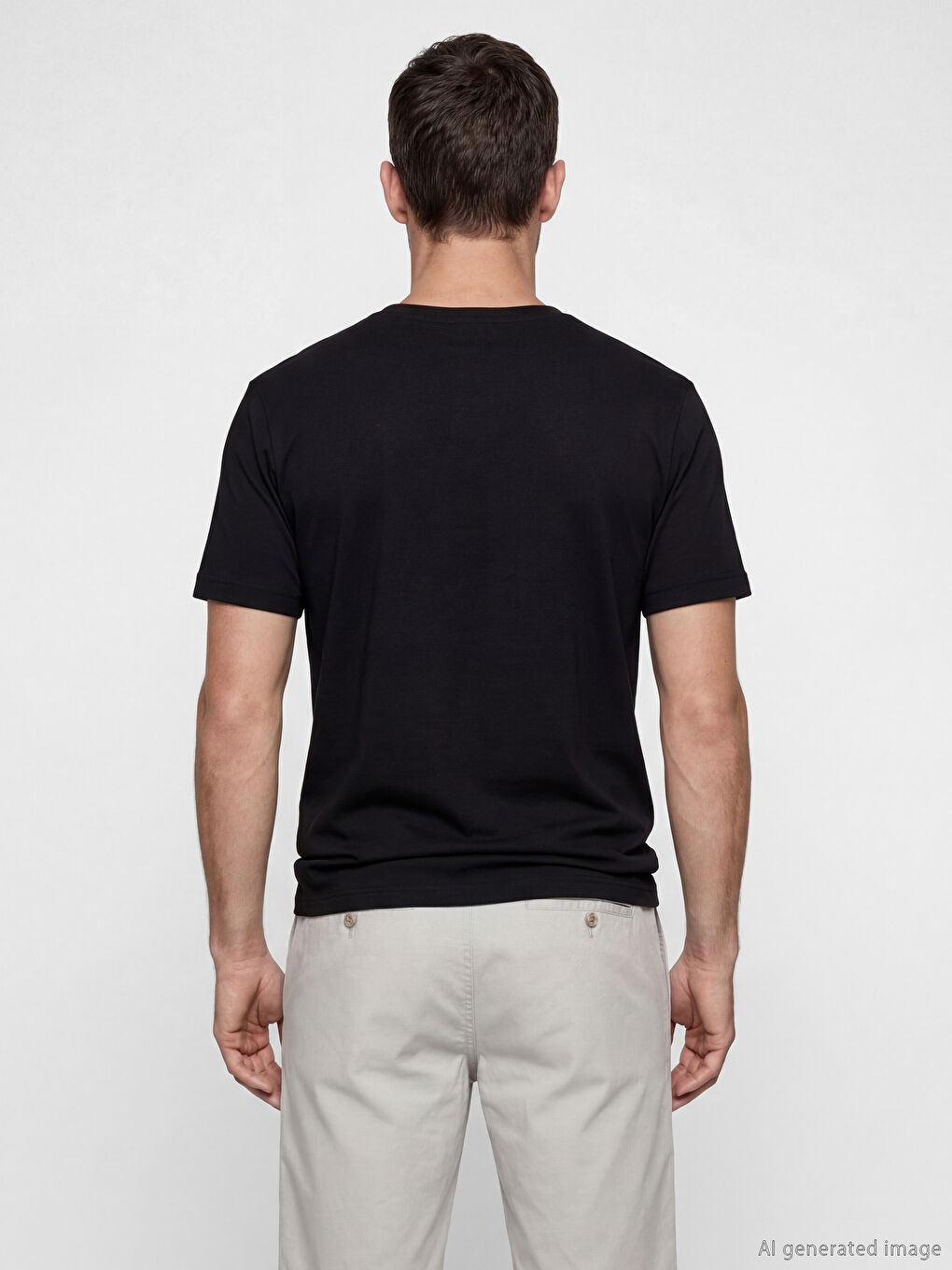 Siyah Bisiklet Yaka Erkek Penye Tişört-3