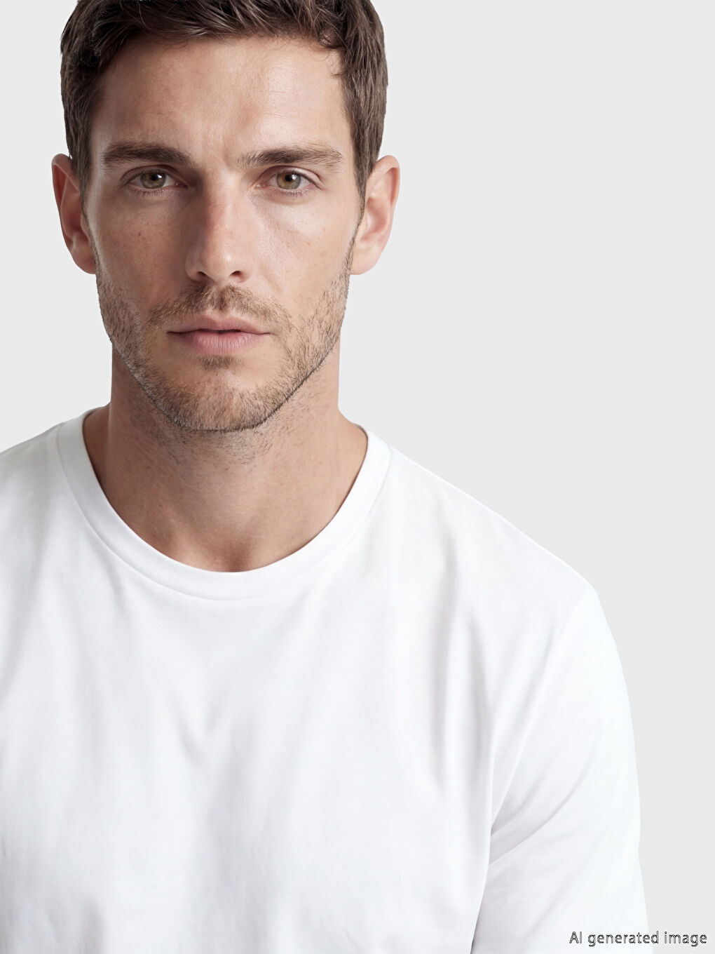 Beyaz Bisiklet Yaka Erkek Penye Tişört-2