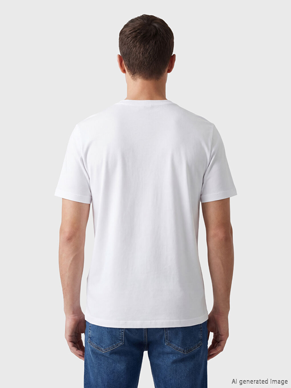 Beyaz Bisiklet Yaka Erkek Penye Tişört-3