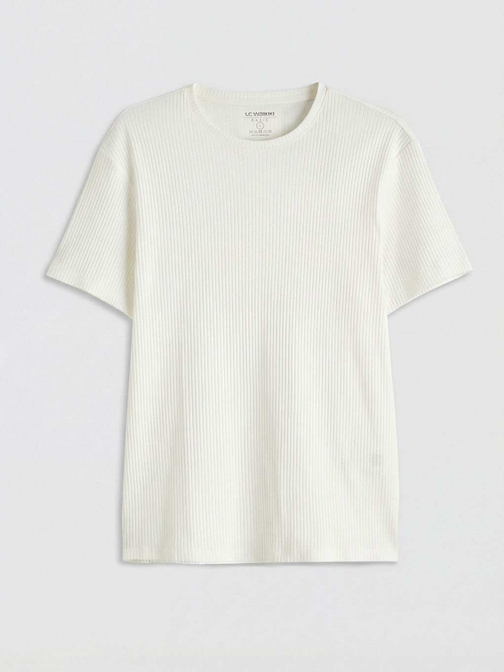 Ekru Slim Fit Bisiklet Yaka Erkek Tişört