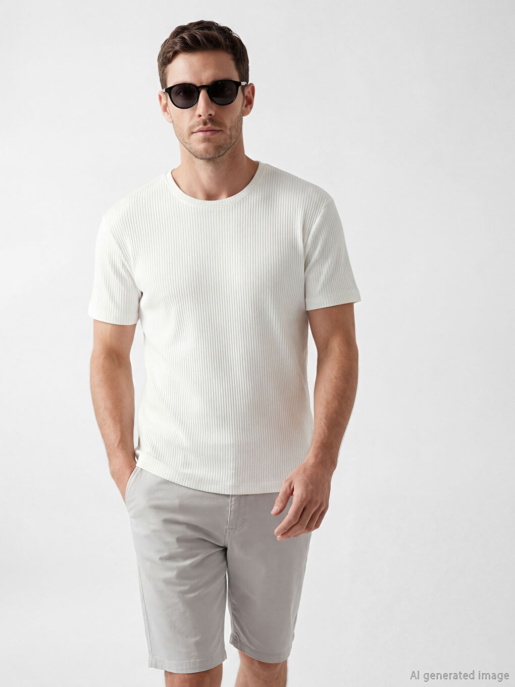 Beyaz Slim Fit Bisiklet Yaka Erkek Tişört