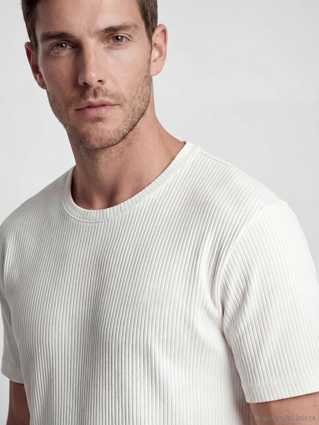 Beyaz Slim Fit Bisiklet Yaka Erkek Tişört-2