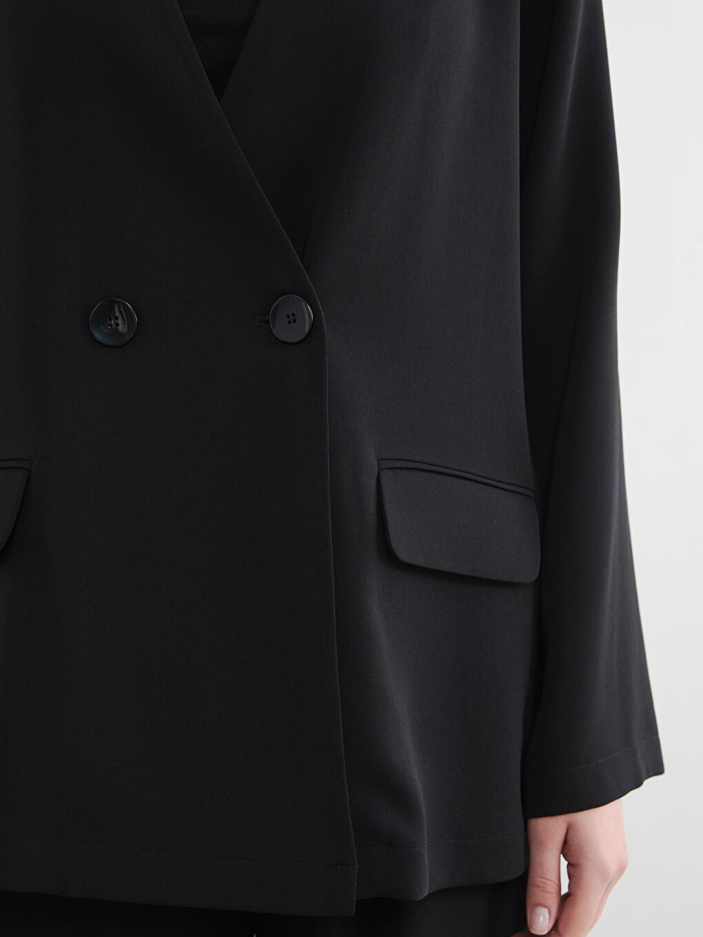 Siyah Kruvaze Yaka Kadın Blazer Ceket-2