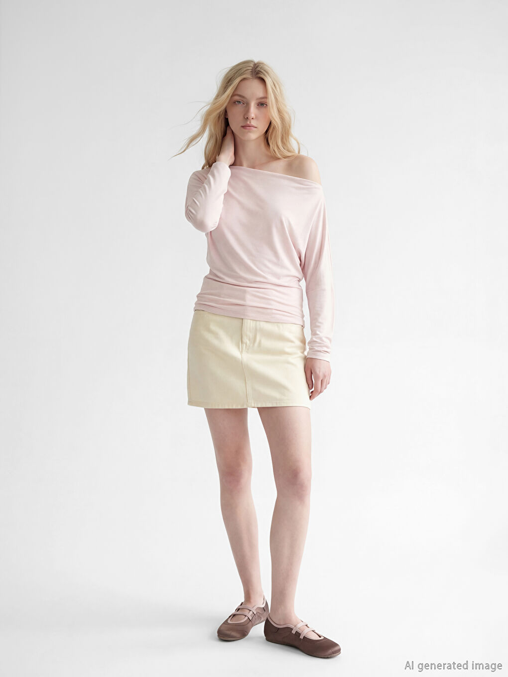 Pembe Kayık Yaka Dökümlü  Bluz-1