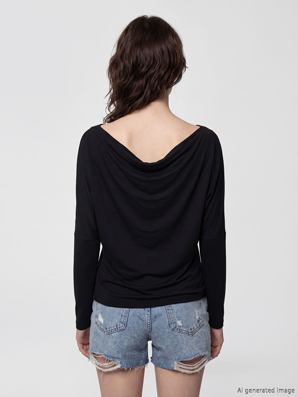 Siyah Kayık Yaka Dökümlü  Bluz-3