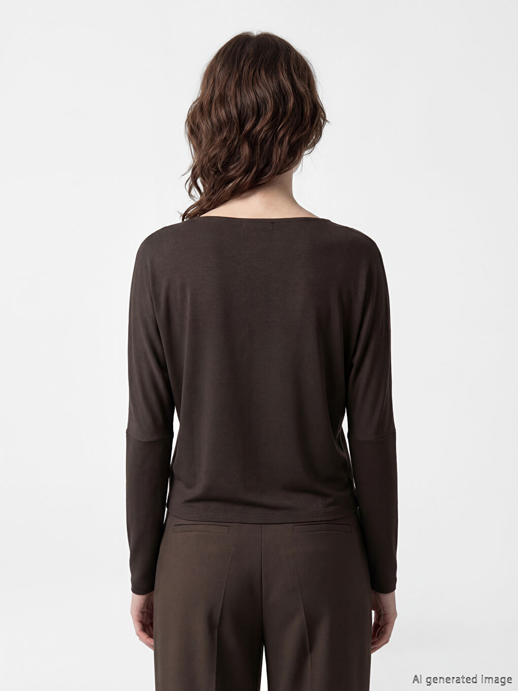 Kahverengi Kayık Yaka Dökümlü  Bluz-3