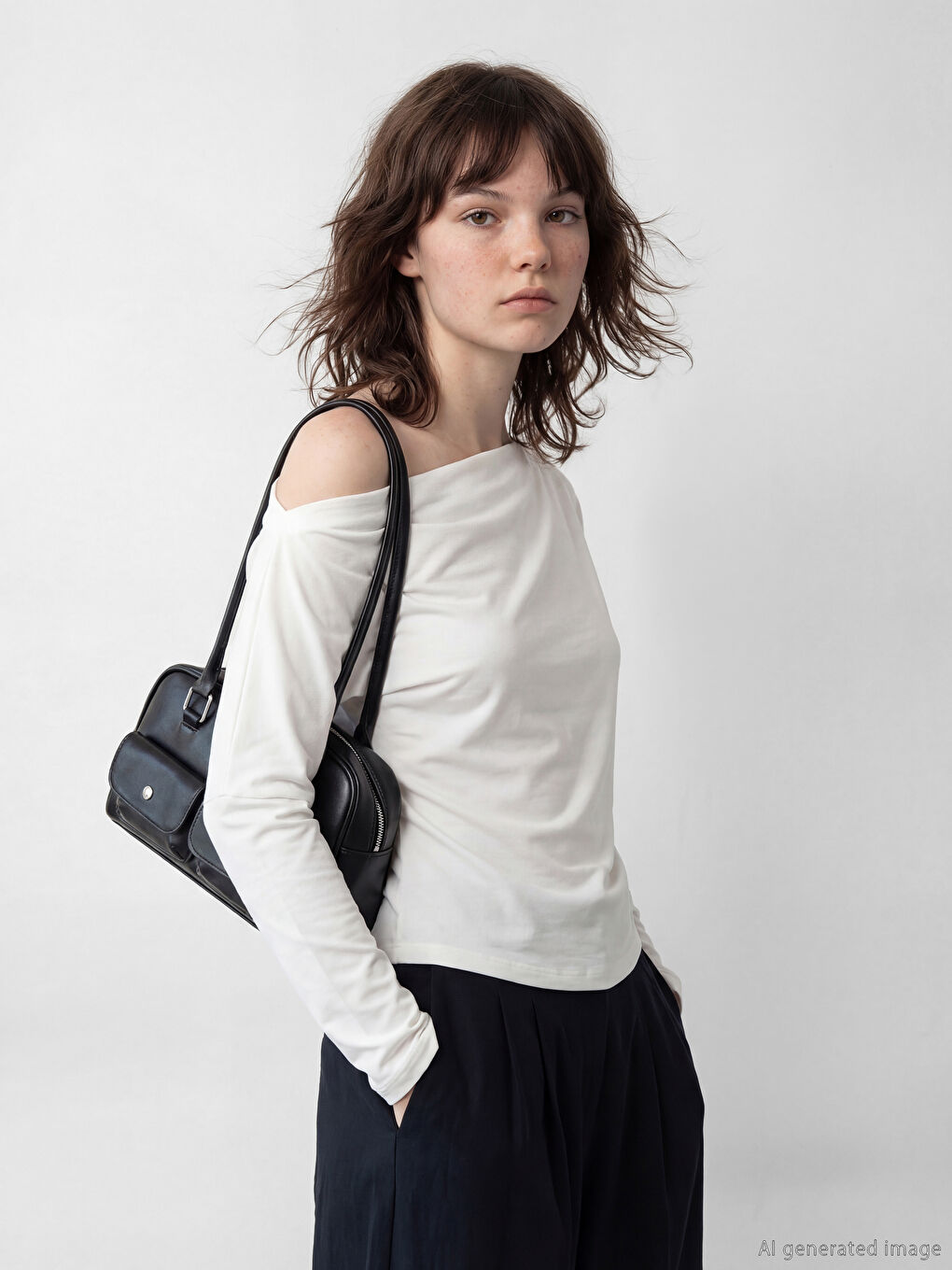 Beyaz Kayık Yaka Dökümlü  Bluz