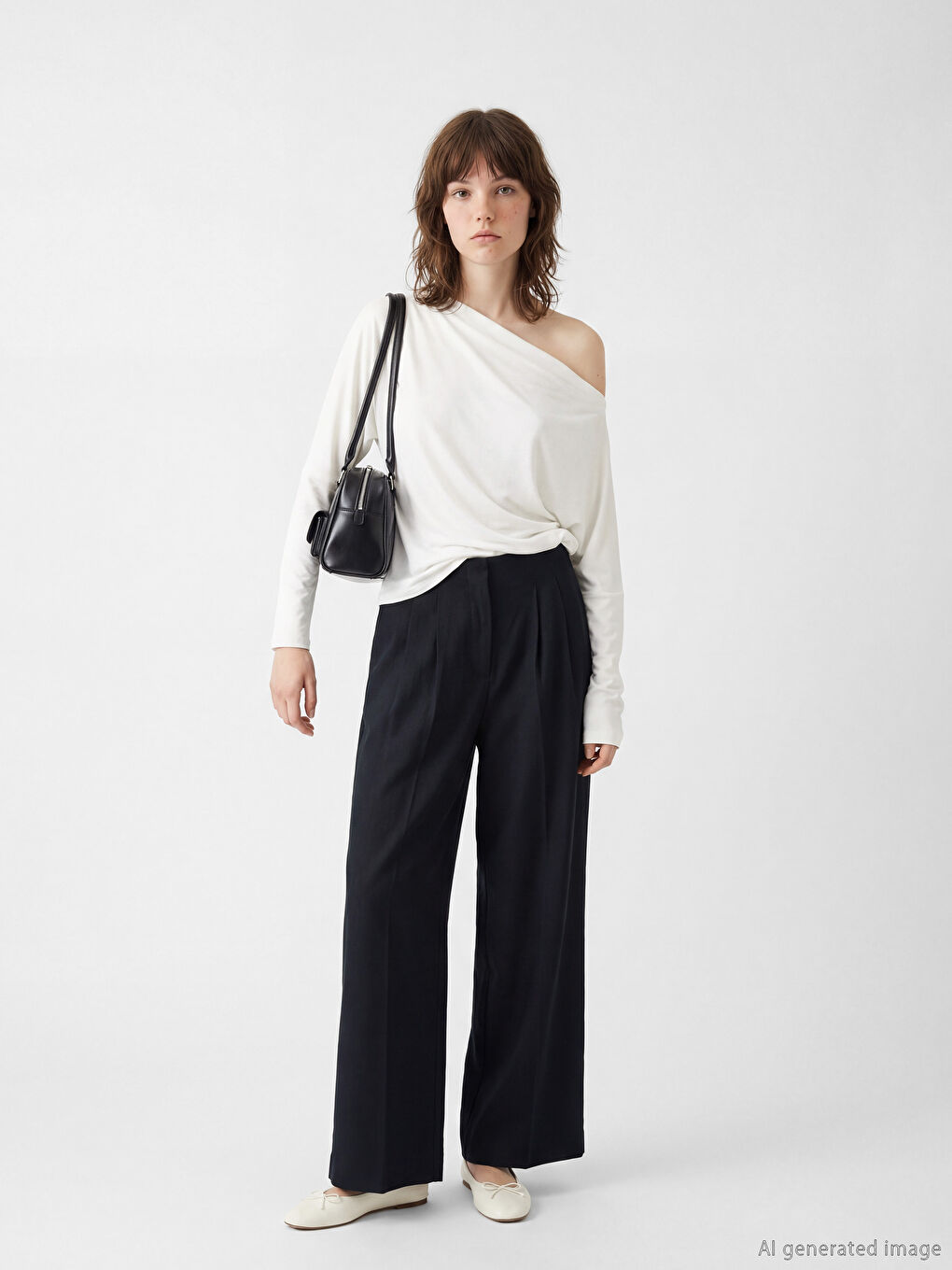 Beyaz Kayık Yaka Dökümlü  Bluz-1