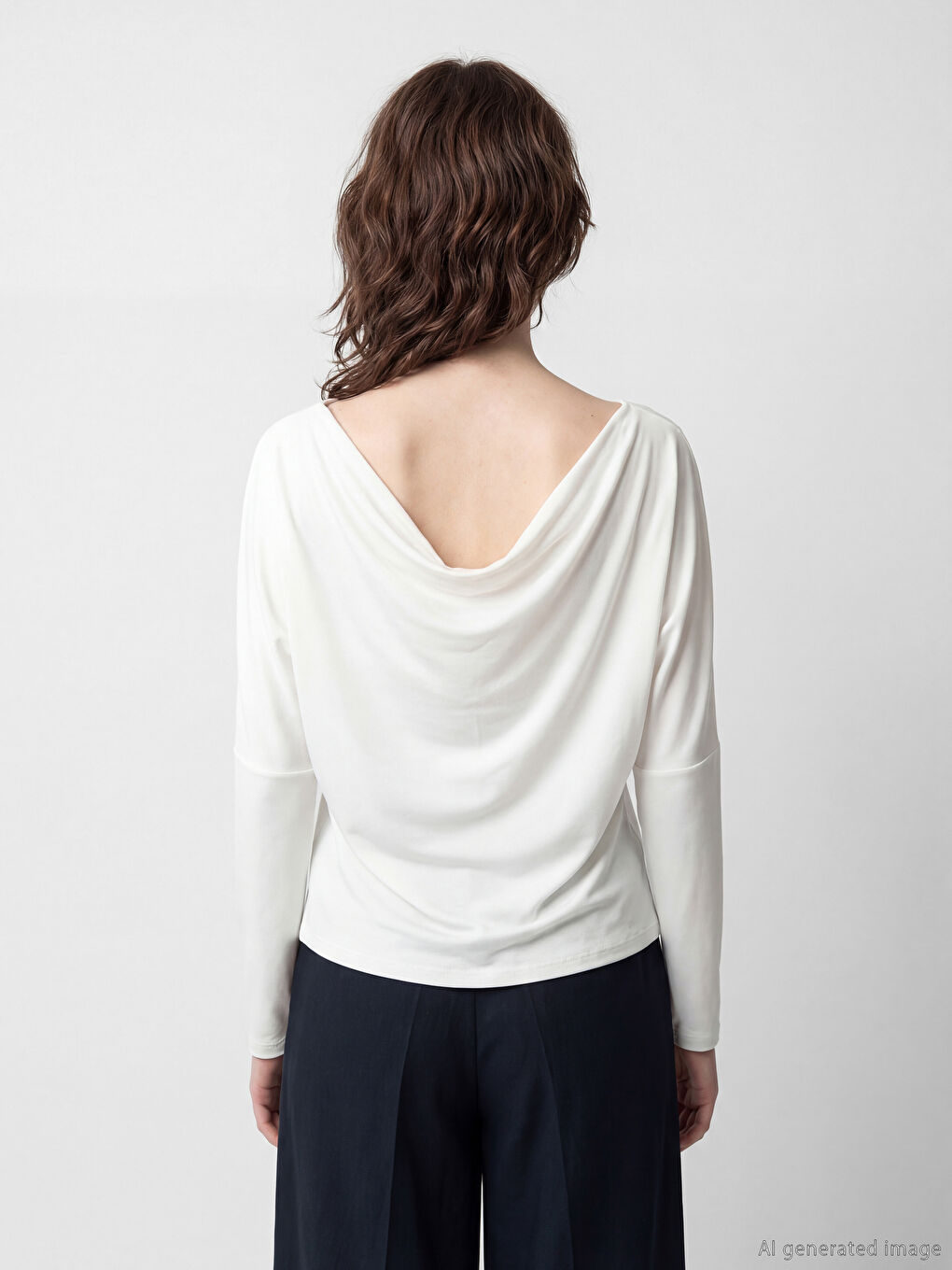 Beyaz Kayık Yaka Dökümlü  Bluz-3