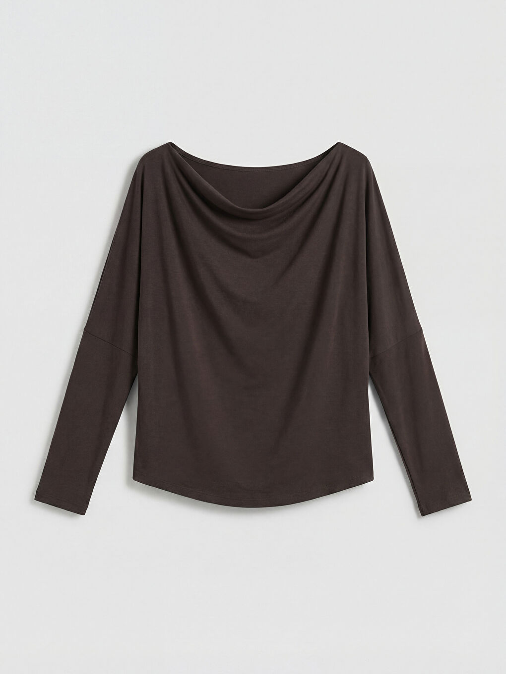 Kahverengi Kayık Yaka Bluz