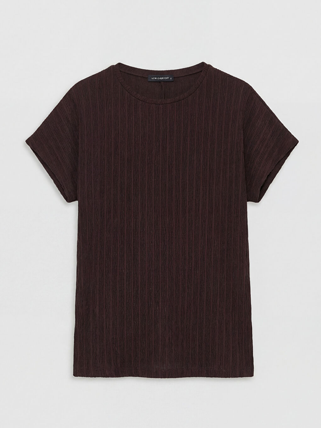 Bordo Bisiklet Yaka Dokulu Kadın Tişört	