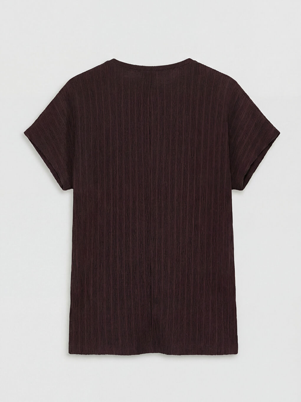 Bordo Bisiklet Yaka Dokulu Kadın Tişört	-1