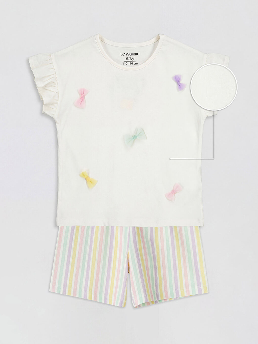 Ekru Bisiklet Yaka Nakışlı Kız Çocuk Takım