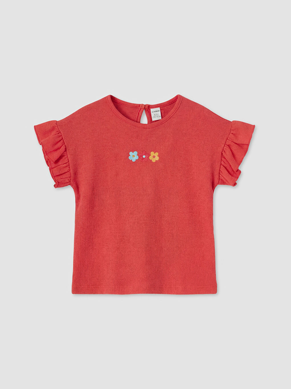 Kırmızı Bisiklet Yaka Nakışlı Kız Çocuk Tişört 2'li-1