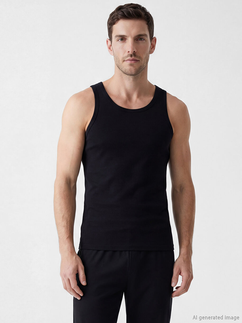 Siyah U Yaka Penye Erkek Atlet 5'li -2