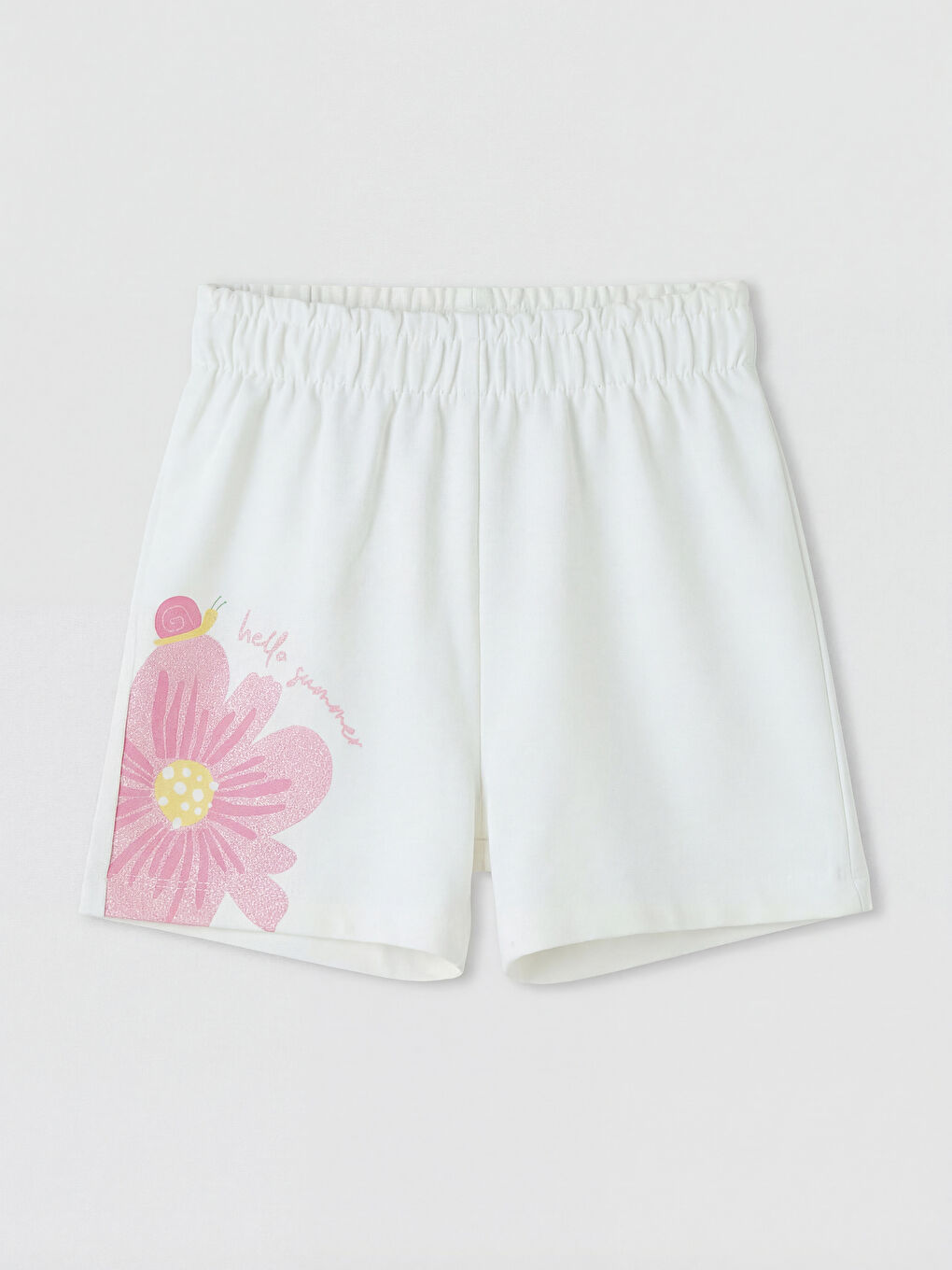 Ekru Kız Çocuk Çiçekli Şort