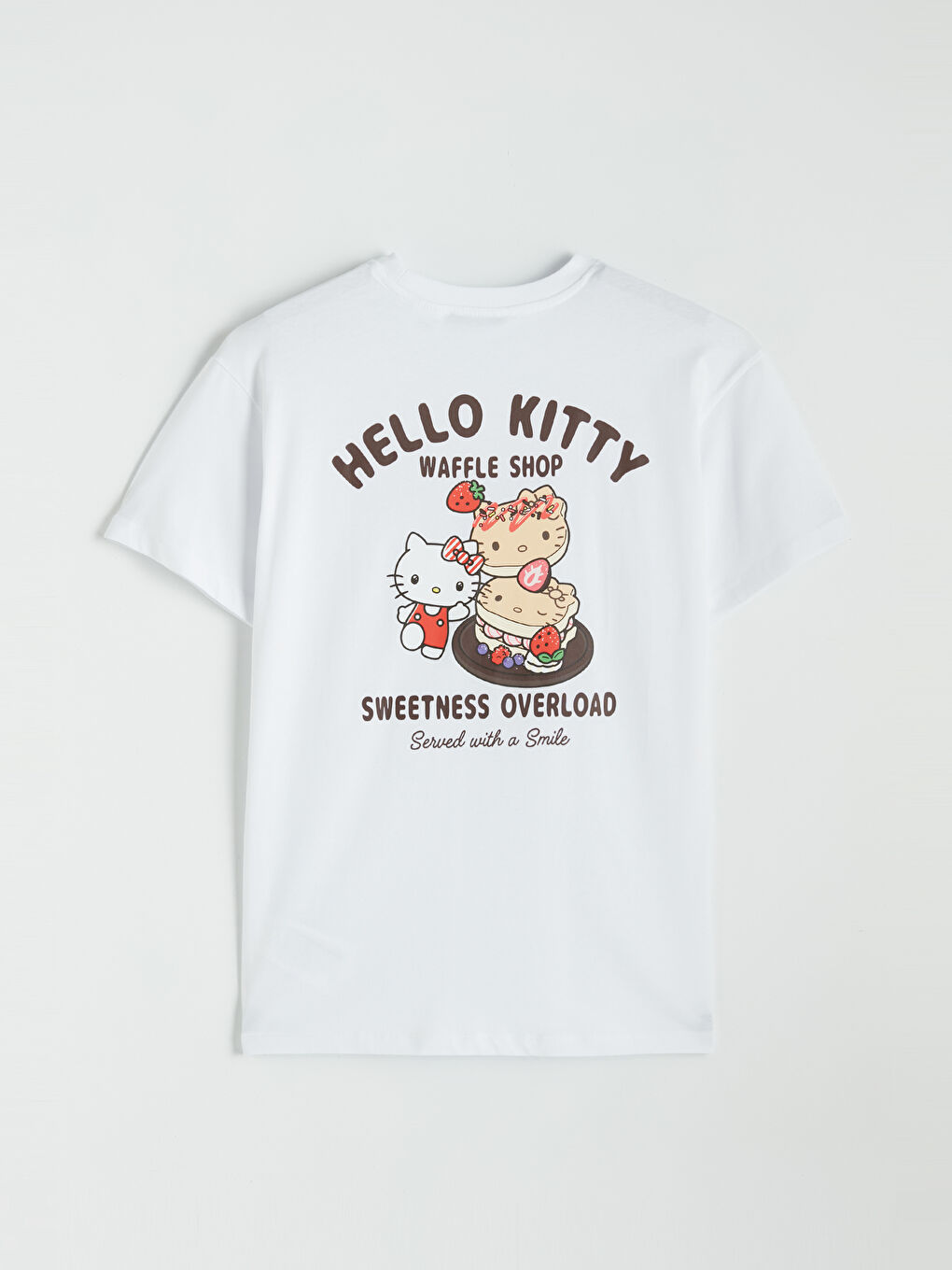 Beyaz Bisiklet Yaka Hello Kitty Baskılı Kadın Tişört-2