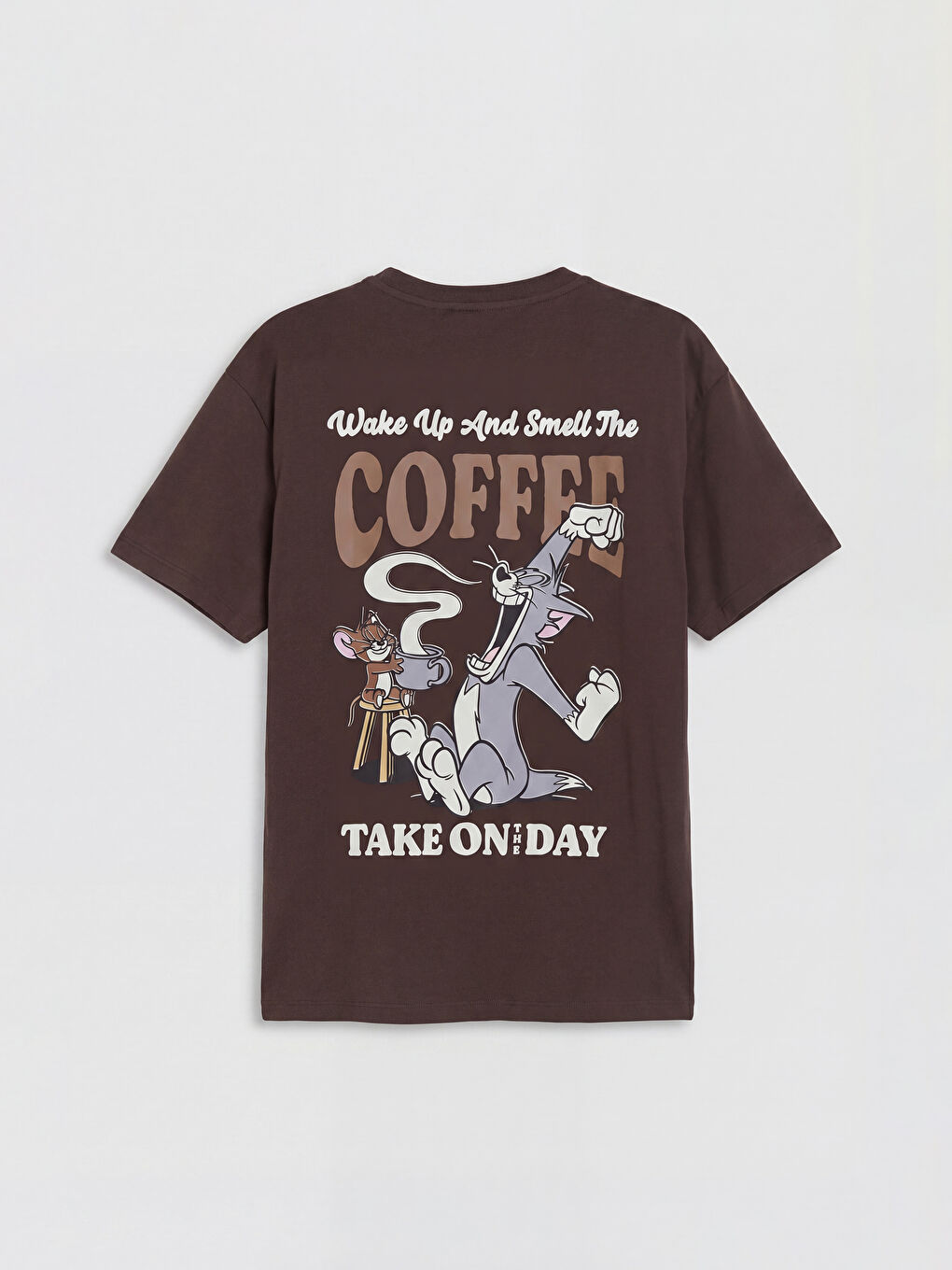 Kahverengi Tom & Jerry Baskılı Kadın Tişört-1