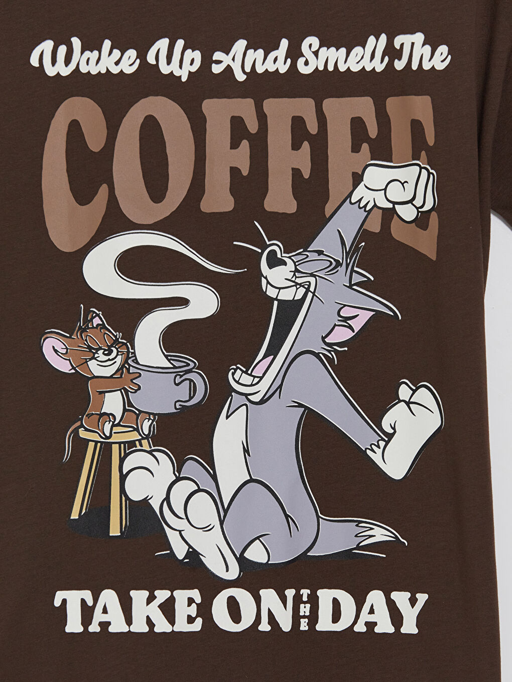 Kahverengi Tom & Jerry Baskılı Kadın Tişört-3